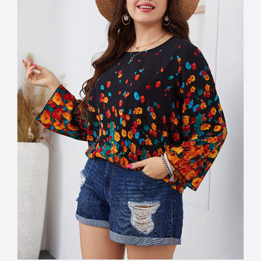 Printing Long Sleeve Round Neck Wholesale Plus Size Tops