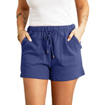 Plain Color Elastic Waist Drawstring Wide Leg Wholesale Shorts with Pockets for Summer