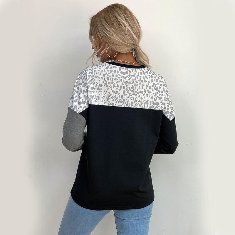 Leopard Print Long Sleeve Casual T-Shirts Wholesale Womens Tops