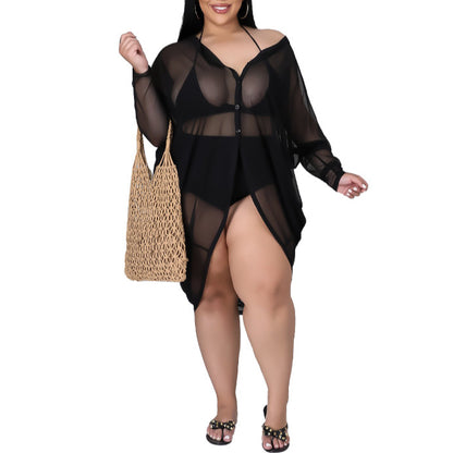 Long Shirts Sexy See-Through Women Curvy Dresses Wholesale Plus Size Clothing