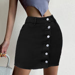 Denim Black Womens Solid Fitted Short Skirt with Button Wholesale Clothing Vendors