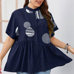 Polka Dot Print Button Short Sleeve Wholesale Plus Size Tops for Women Summer