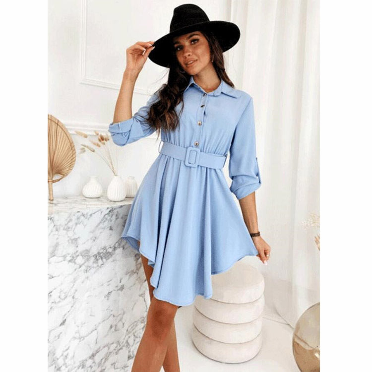 Casual Single-Breasted Shirt Dress Long Sleeve Solid Color Wholesale Dresses With Belt