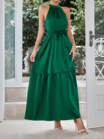 Halter Neck Solid Color Lace-Up A-Line Dress Wholesale Maxi Dresses