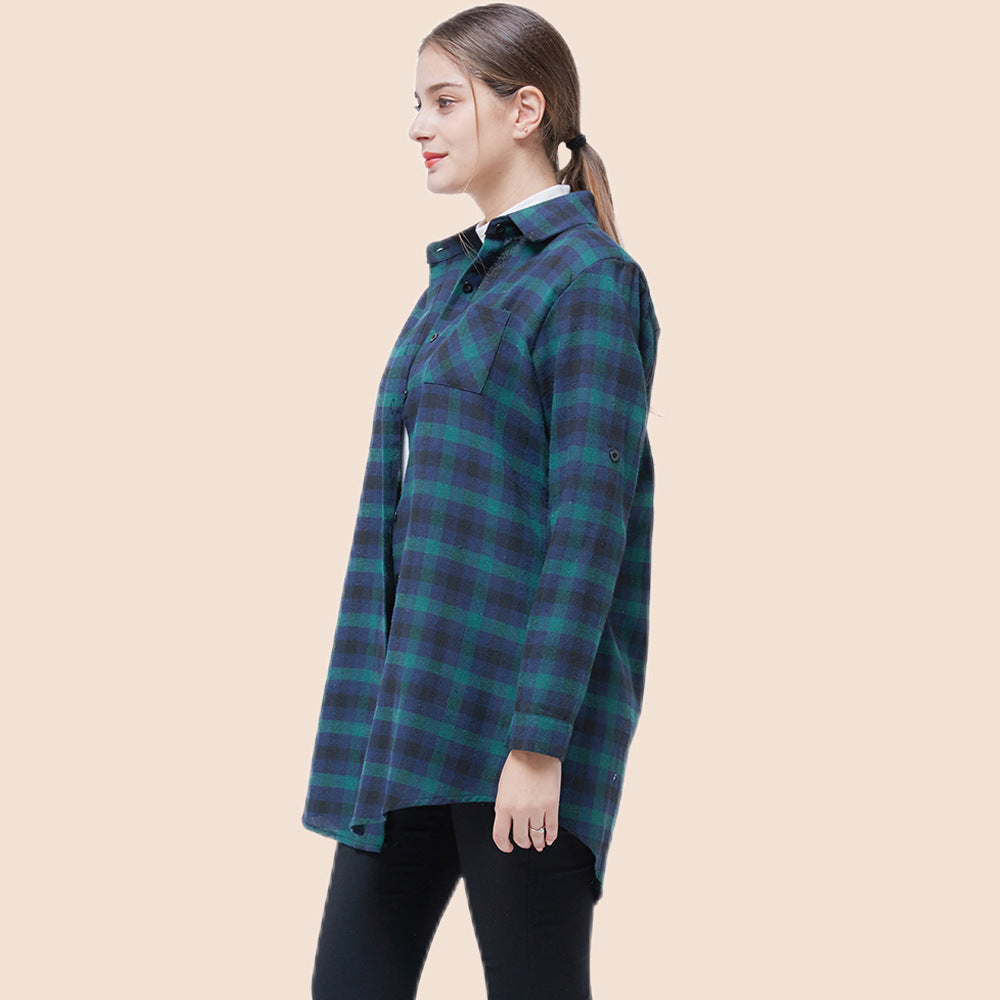 Casual Plaid Single Breasted T-Shirt Long Sleeve Wholesale Women Clothing