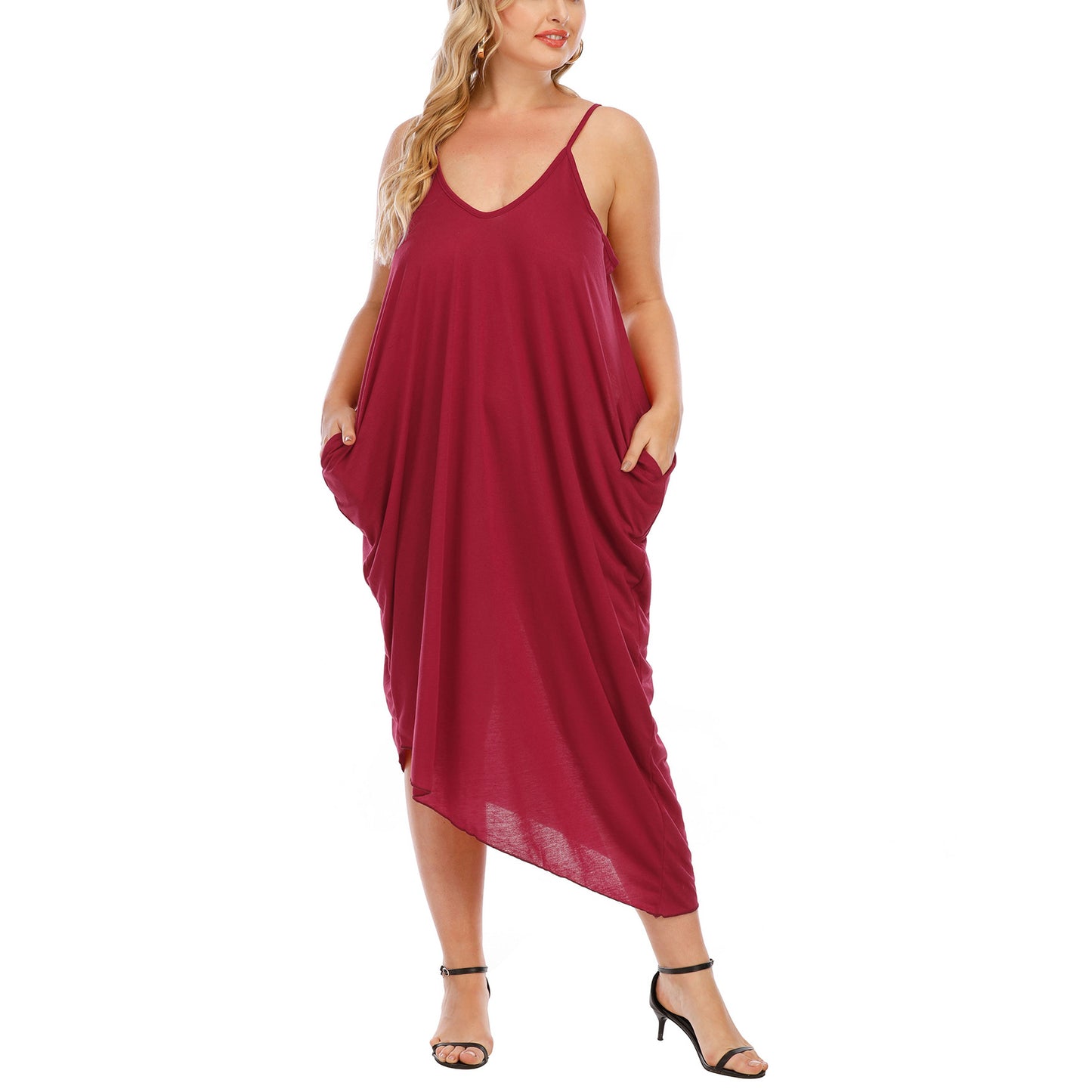 V Neck Casual Wholesale Plus Size Dresses Solid Color