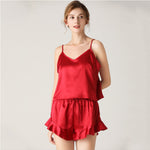 Womens Summer Satin Pajamas V-Neck Sling Camisole & Shorts 2pcs Homewear Sets Wholesale Loungewear