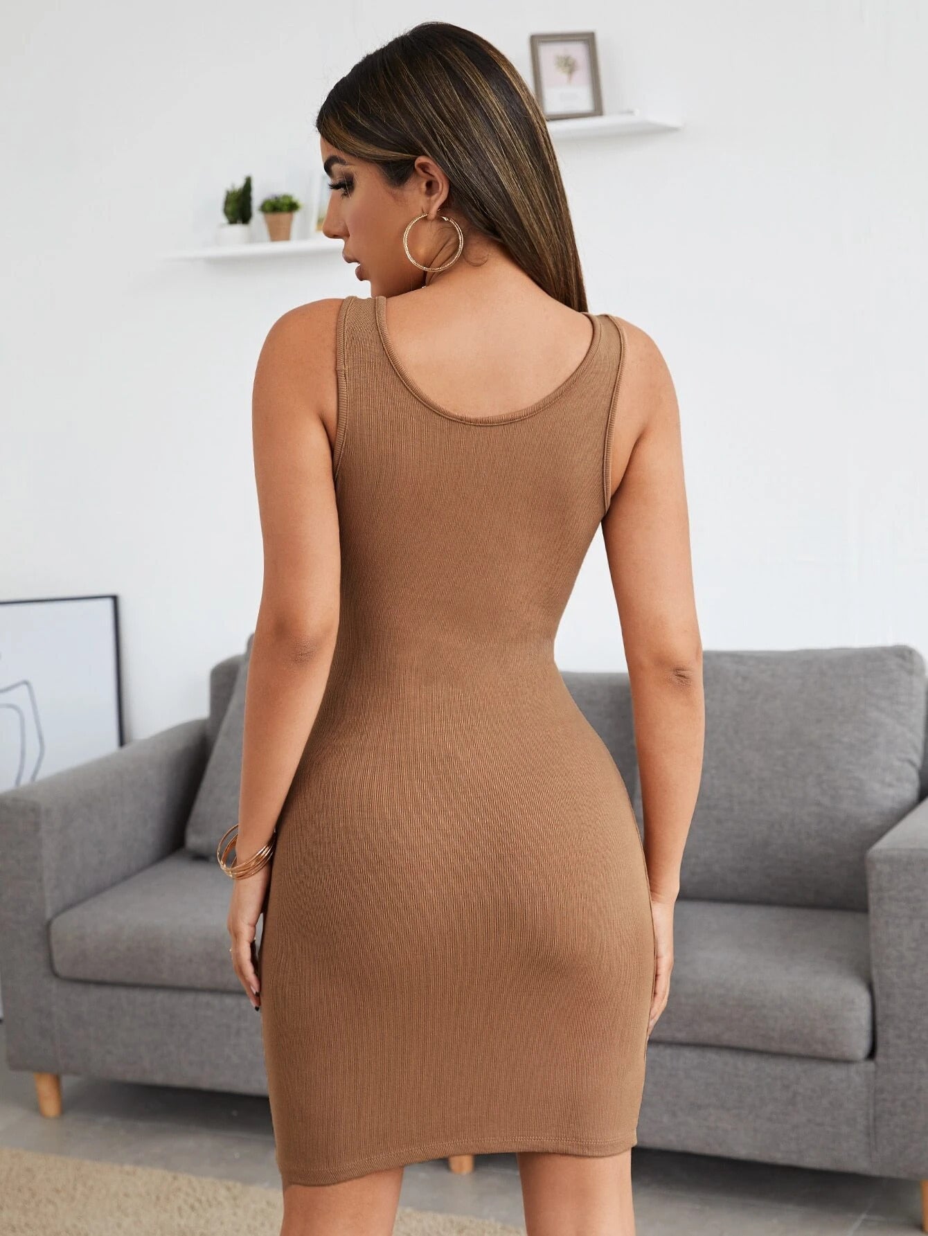 Women Fashion Deep V Neck Solid Color Hollow Out Wholesale Mini Dresses