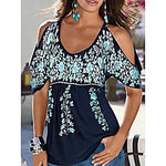 Summer Sexy Print Tops Loose Short Sleeve Women Wholesale Off Shoulder T Shirts