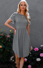 Plain Lace Trim Short Sleeve Wholesale Swing Dresses For Women