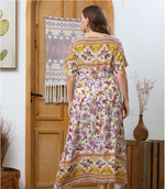 Round Neck Short Sleeve Curvy Bohemian Dresses Wholesale Plus Size Clothing