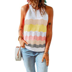 Women Color Block Halterneck Sleeveless Knit Wholesale Tank Tops