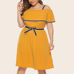 Sexy Sling Off Shoulder Midi Solid Color A-Line Dress Wholesale Plus Size Clothing