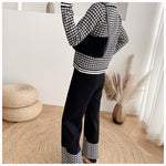 Casual Contrasting Colors V Neck Long Sleeve Coats & Wide-Leg Pants Wholesale Womens 2 Piece Sets