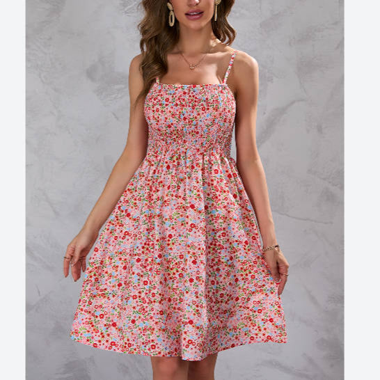 Printed Sundresses Nipped Waist Casual Resort Slip Dress Summer Wholesale Dresses