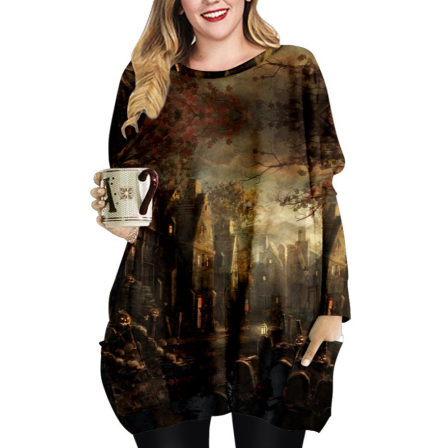 Crew Neck Long Sleeve Halloween T-Shirt Dress Wholesale Dresses