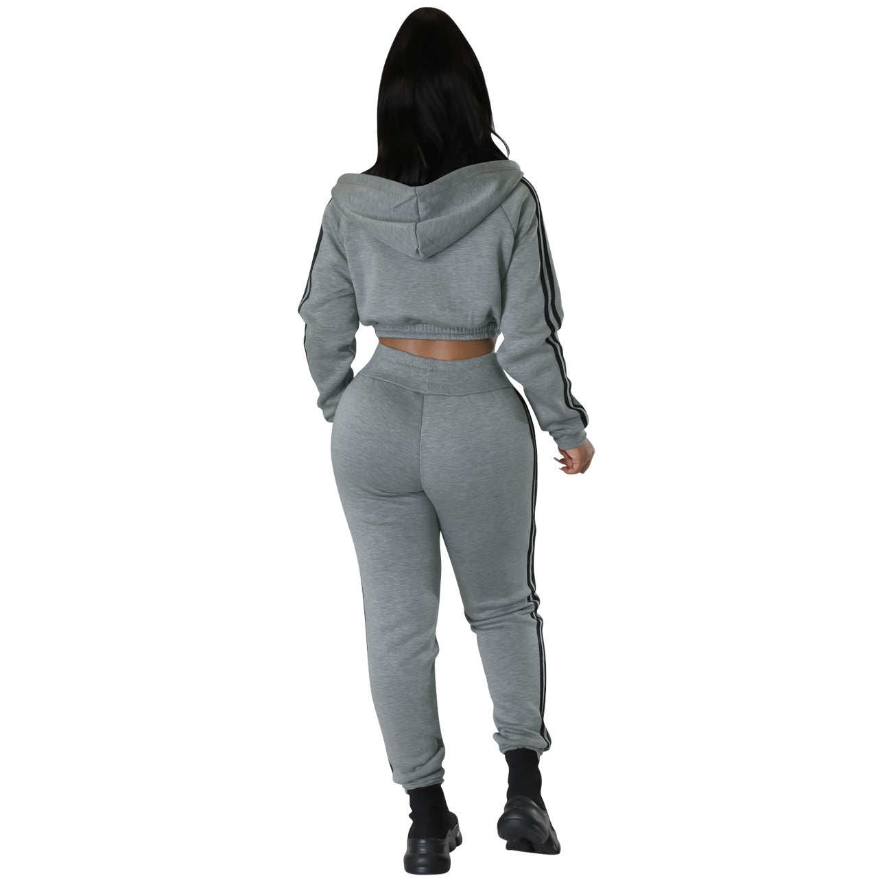 Solid Color Hooded Jacket & Trousers Tracksuits Wholesale Women'S 2 Piece Sets