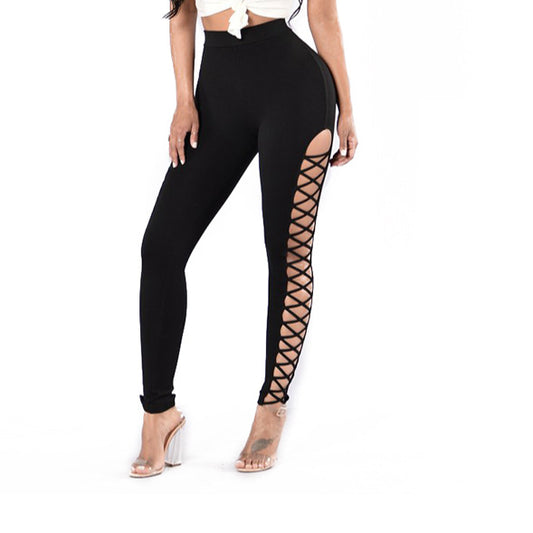 Lace-Up Side Cross Straps Pencil Cropped Trousers Wholesale Pants