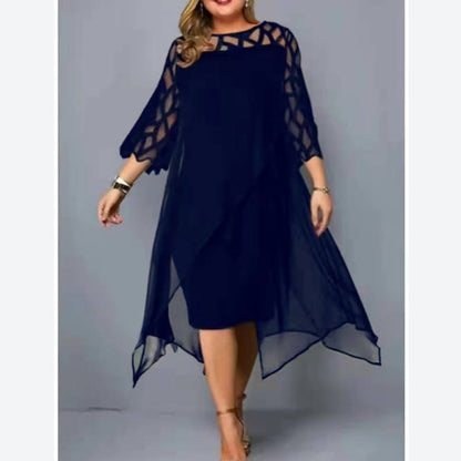 Lace Embroidered Chiffon Panel Curvy Dresses Wholesale Plus Size Clothing