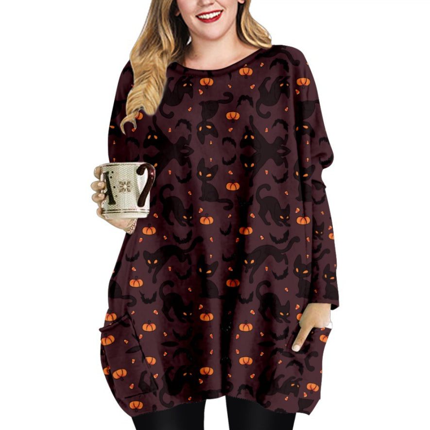 Crew Neck Long Sleeve Halloween T-Shirt Dress Wholesale Dresses