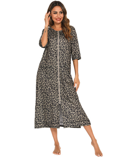 Comfortable Home Wear Loose Zip Nightgown Women Pajamas Wholesale Loungewear