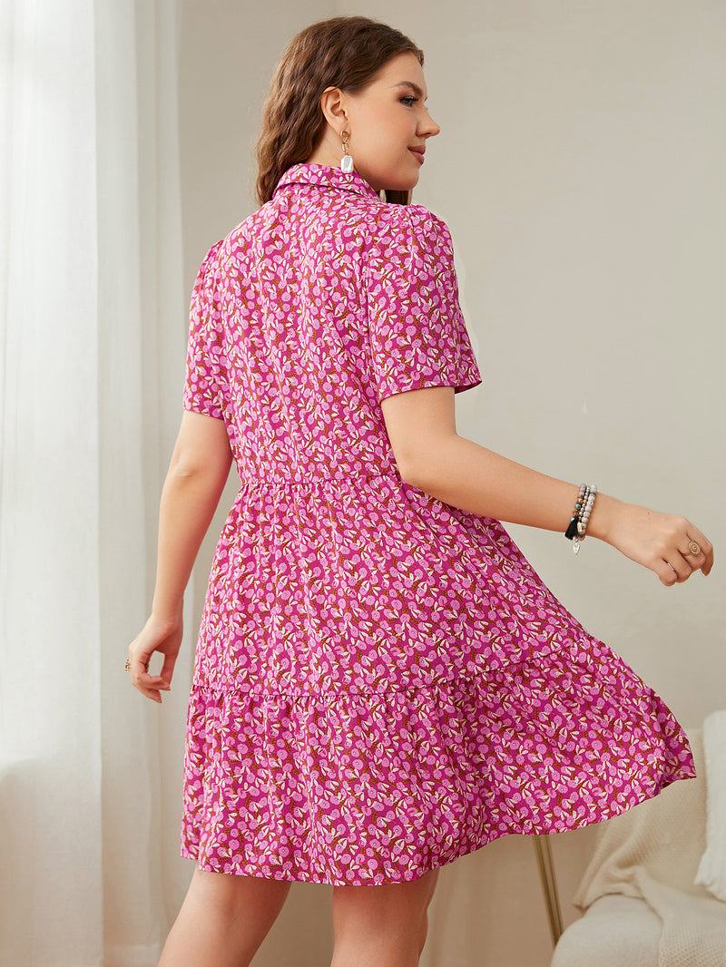 Casual Chiffon Print Shirt Dress A-Line Plus Size Wholesale Dresses