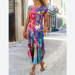 Floral Print Short Sleeve Irregular Wholesale Midi Dresses Summer