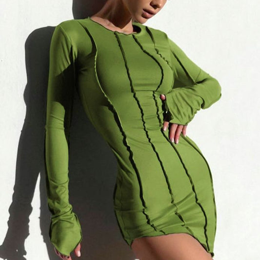 Tight Sexy Irregular Long Sleeve Round Neck Mini Dress Wholesale Dresses