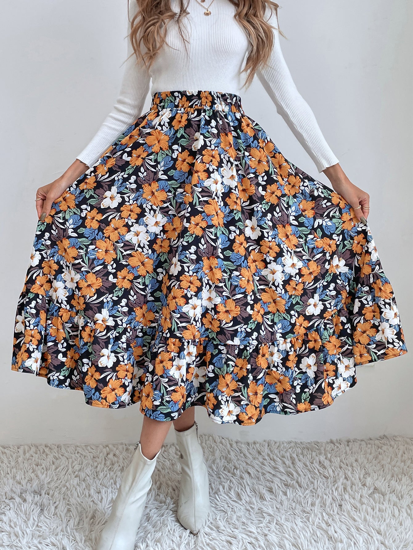 Fashion Print Mid-Length A-Line Slim Swing Wholesale Skirts