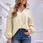 Solid Color Blouse Balloon Sleeve Ruched Shirt Wholesale Womens Tops