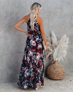 Chiffon Flower Print Halter Neck Swing Dress Wholesale Maxi Dresses