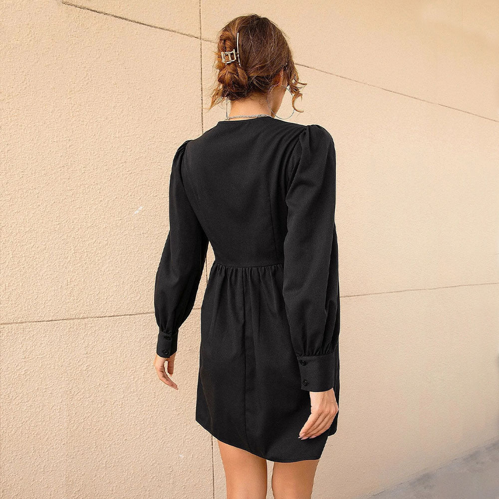 Sexy V-Neck Puff Sleeve Long Sleeve Women'S Fashion Dresses Wholesale