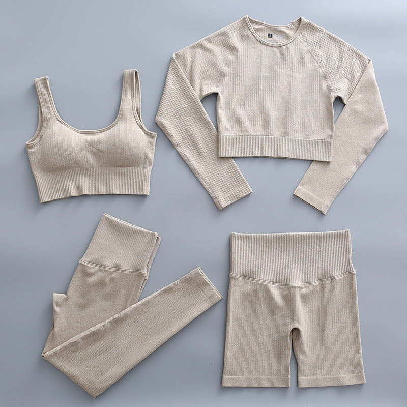 Solid Color Stretch Sports Suit Four-piece Set