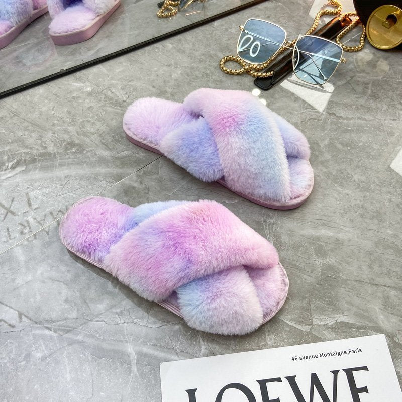 Crossover Home Plush Slippers Warm Color Wholesale Shoes Comfortable