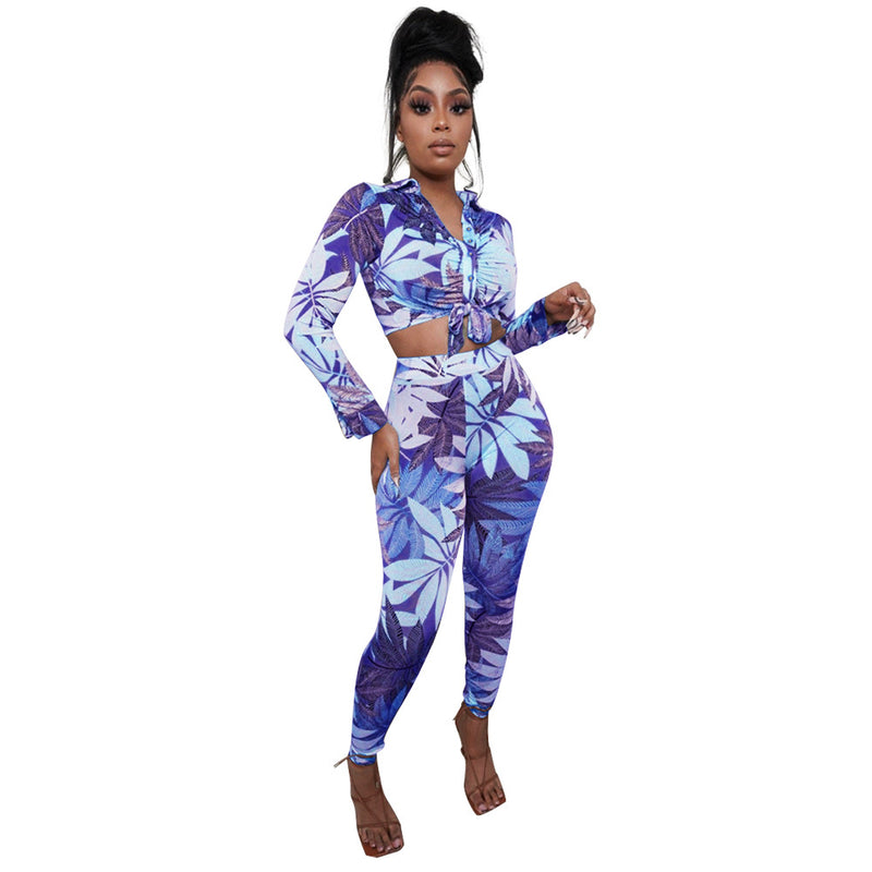 Fashion Printed Ladies Two-Piece Sets Wholesale Women Blouses And Pants