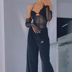 Mesh Sheer Long Sleeve Halterneck Hollow Out Wholesale Crop Tops For Women