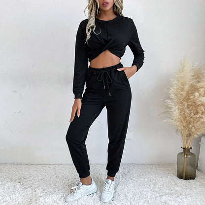 Short Knotted Casual Sports Women Two-Piece Sets Wholesale