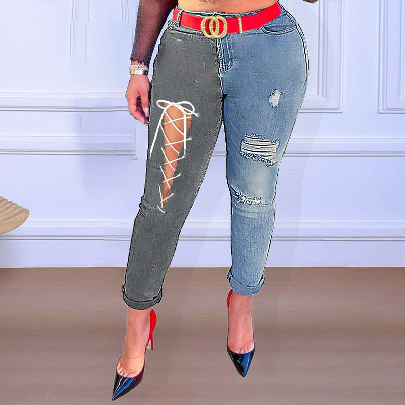 Jeans With Hole Design Wholesale Pants Online Women Fashion Denim Bottom