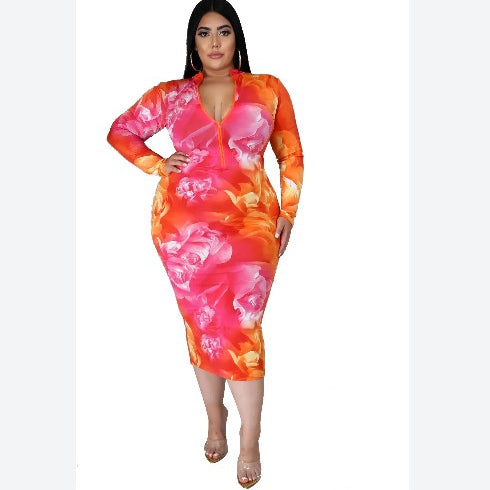 Printed Large Size Slim Ladies Dress Women Wholesale