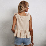Ruffled Wholesale Tank Tops Casual Style Cotton And Linen Women Tops