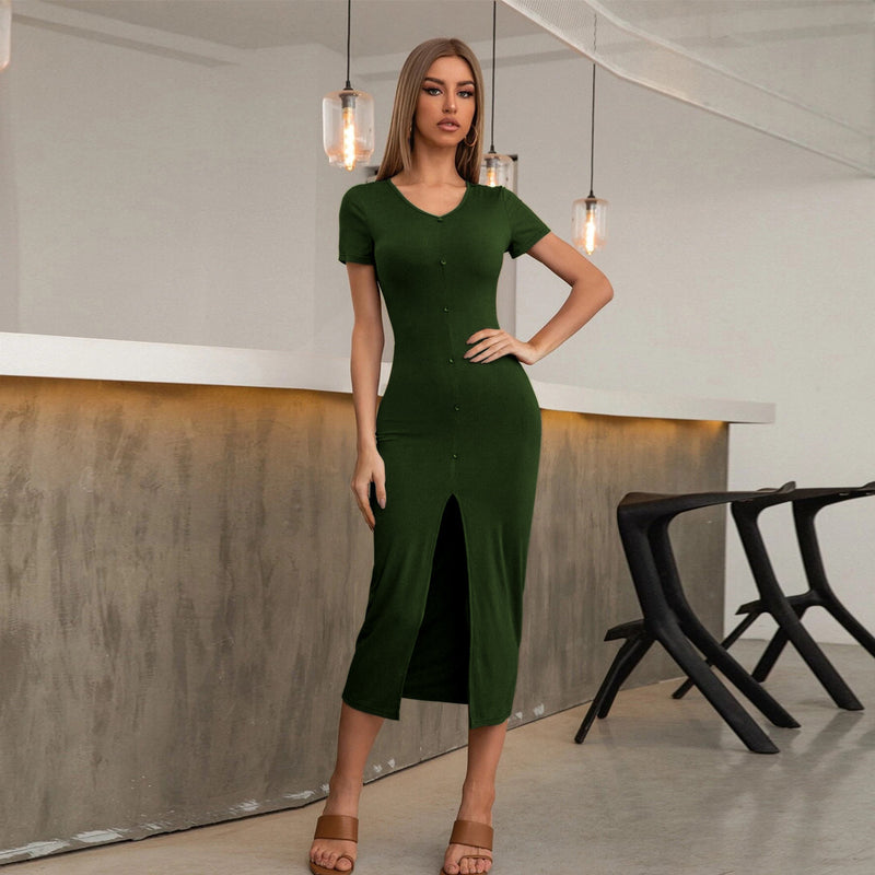 Sexy Slim-Fit Split Knit Button Wholesale Womens Dresses