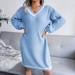 Knitting V Neck Sweater Dress Women Wholesale