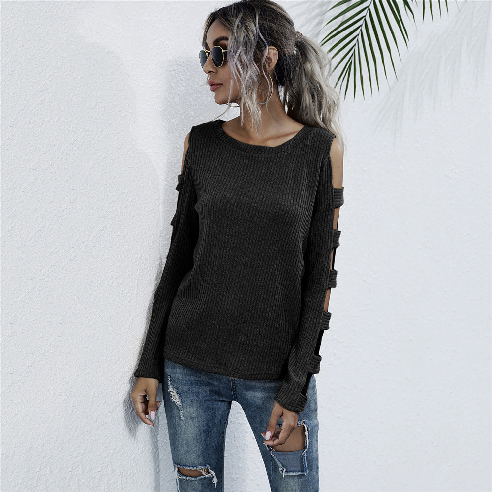 Hollow Black Long Sleeve Wholesale Women Top