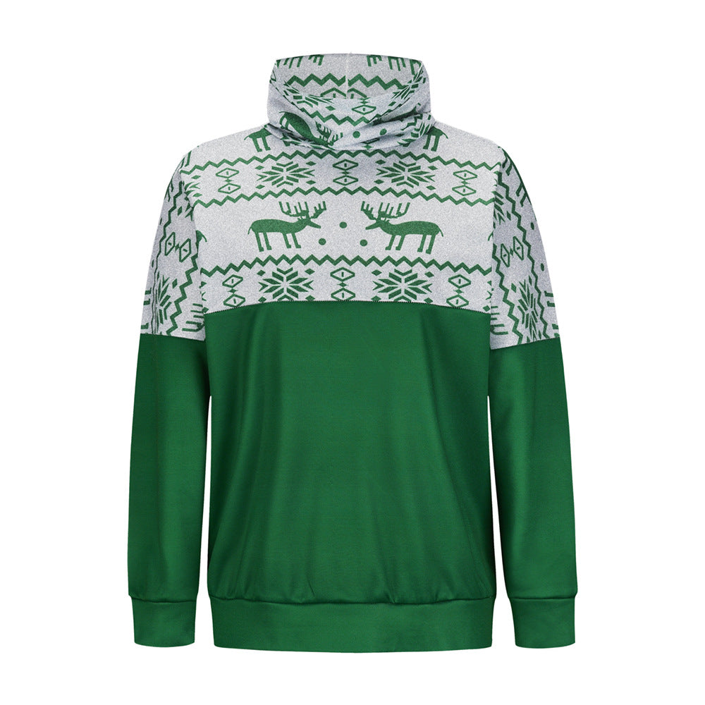 Women Pile Collar Christmas Deer Pattern Hoodie