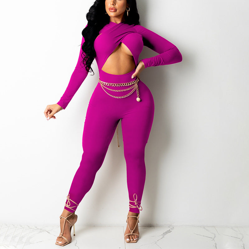 Solid Color Sexy Bare Midriff Crop Top Jumpsuit Women'S Clothing Wholesale Suppliers