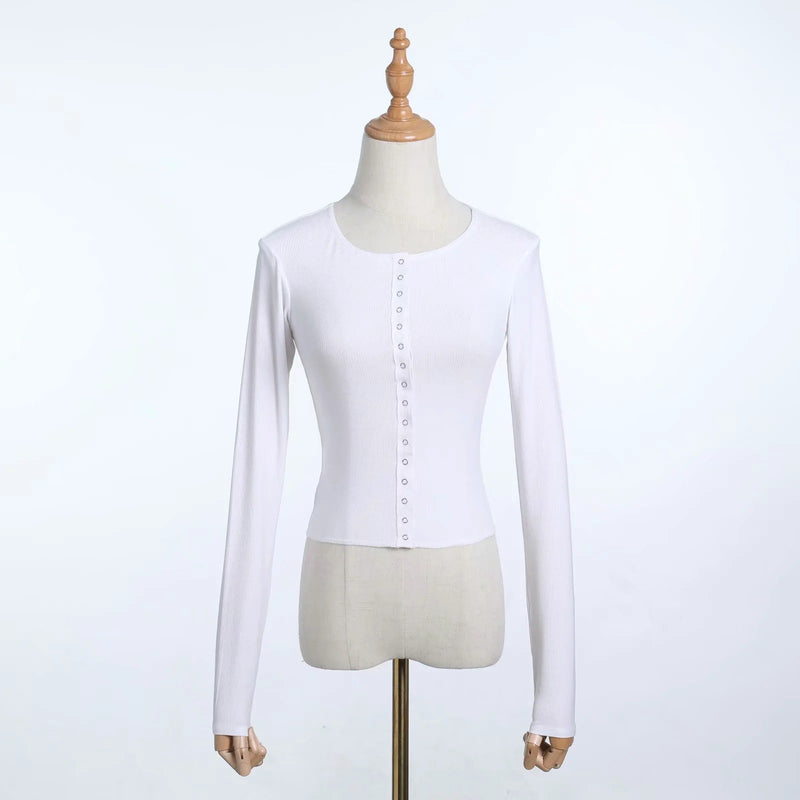 Plain Color Long Sleeve Round Neck Button Down Wholesale Cardigan Blouses