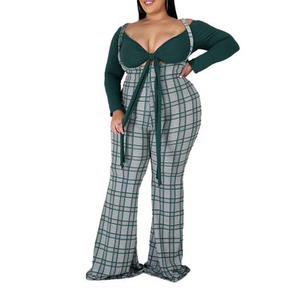 Plus Size Wholesale Crop Top + Gingham Rompers