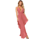 Lace-Up Deep V Wholesale Maxi Dresses Irregular Hem Casual Beach Vacation Chiffon Flowy Sling Dress