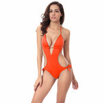 Women Wholesale New Sexy Deep V Neck Backless Slim One-Piece Swimsuit