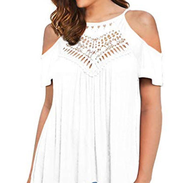 Summer Off Shoulder Lace Short T Shirt Wholesale Women Clothing